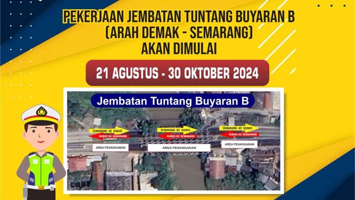 Satlantas Polres Demak Berlakukan Buka Tutup Jalur Semarang-Demak Selama Perbaikan Jembatan Tuntang Buyaran B