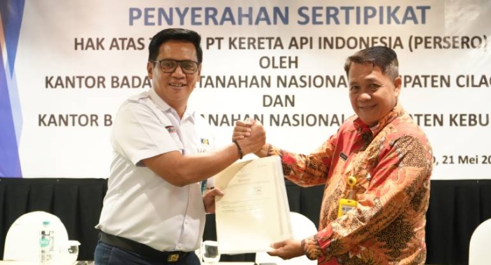 KAI Daop 5 Purwokerto Terima 58 Sertifikat Aset dari BPN Kebumen dan Cilacap