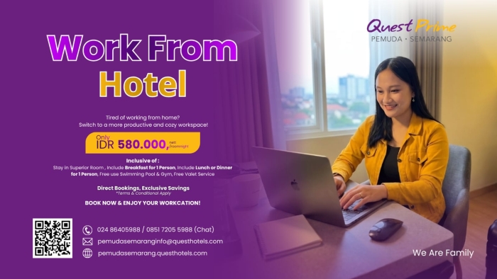 Quest Prime Pemuda Semarang Luncurkan Promo Eksklusif "Work From Hotel" Seharga Rp 580.000 Nett